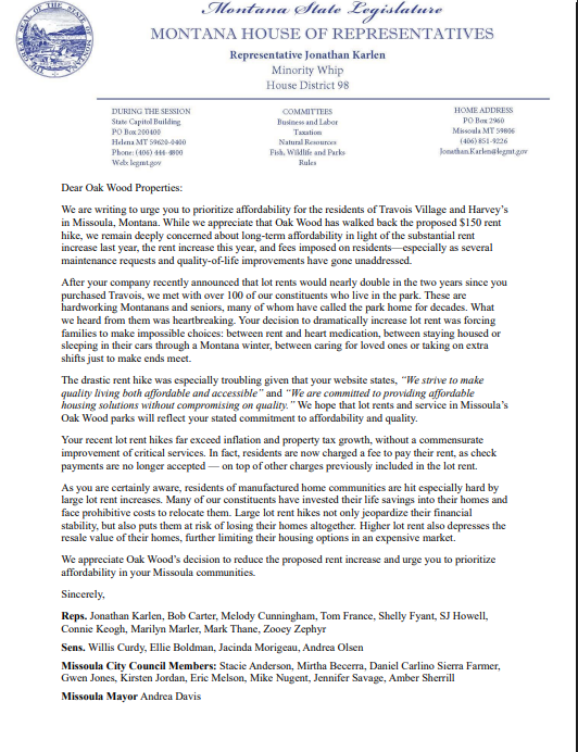 KarlenforHD98's tweet photo. My colleagues and I sent a letter to Oak Wood expressing appreciation for the reduced rent hike, but also our concern about long-term affordability for residents. https://t.co/9AgLaOT50b