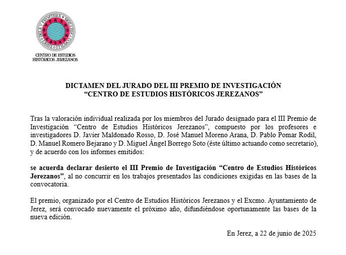 CEHJerezanos's tweet photo. Fallo DEL III Premio de Investigación "Centro de Estudios Históricos Jerezanos". https://t.co/tjULhDuKRh