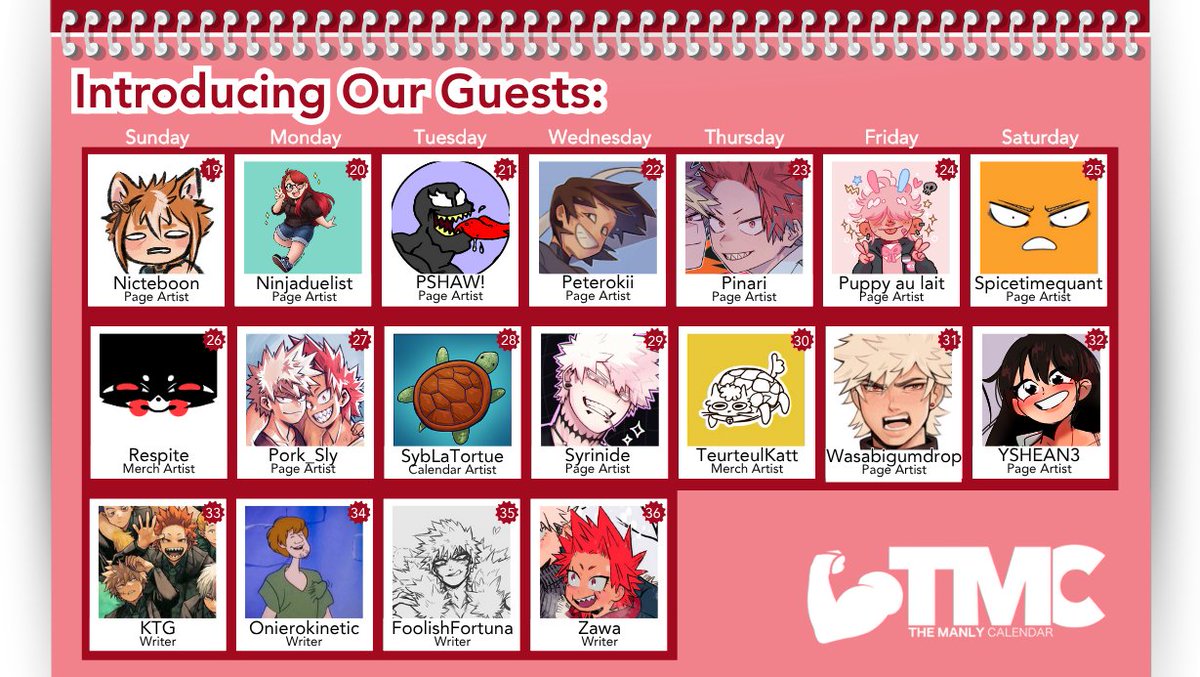 It's time to introduce the amazing team behind the manliest calendar around!

We're stoked to have each of these creators aboard and can't wait to see what they submit ✨