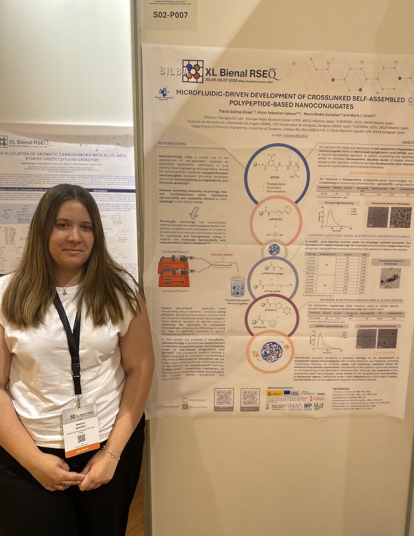 VicentPTLab's tweet image. You can visit the poster of our PhD student @MariaIbaViv97 at the XL Bienal RSEQ  on Crosslinked self-assembled polypeptide-based nanoconjugates developed by microfluidics 👩🏼‍🔬🔬 @BienalRSEQ2025