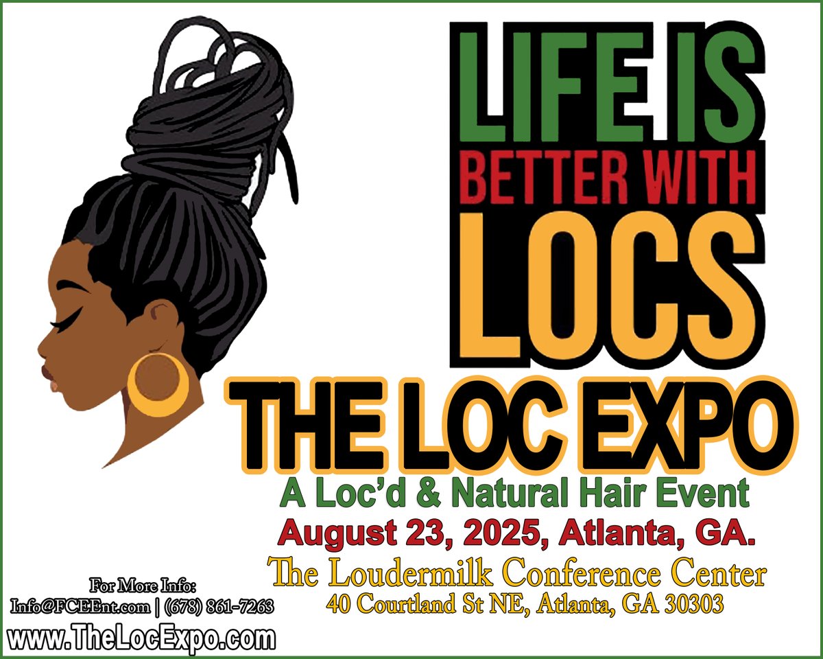 TheLocExpo's tweet image. The Loc Expo
A Loc’d &amp;amp; Natural Hair Event!
August 23, 2025
The Loudermilk Conference Center
40 Courtland St NE, Atlanta, GA 30303

For more information:
Info@TheLocExpo.com
TheLocExpo.com
(678) 861 - 7263

#TheLocExpo #LocFest #LocLover #LocdUp #locsatlanta #locmeetup