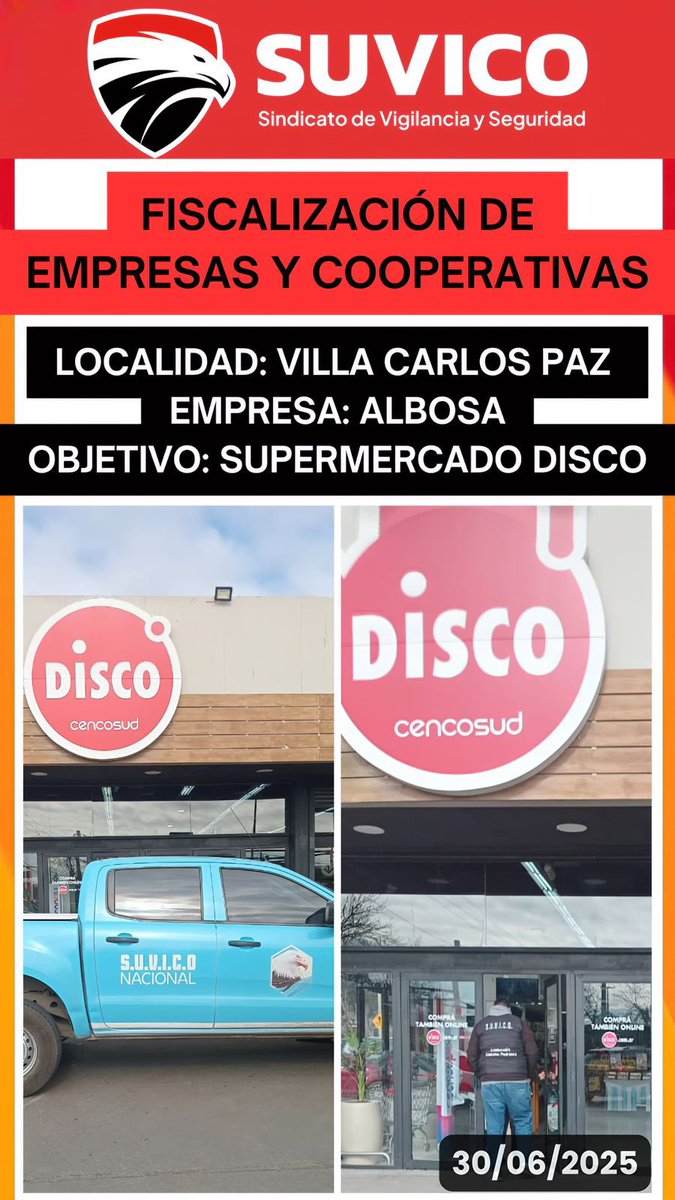 📢 Desde todos los lugares de la provincia, <a href="/suvicoarg/">Suvico</a> está junto a los vigiladores , sigue creciendo la cantidad de  objetivos inspeccionados,  el sindicato exige  condiciones dignas, estabilidad laboral y el fin de la precarización.
#NoALaPrecarizacion #DenunciaTrabajoEnNegro