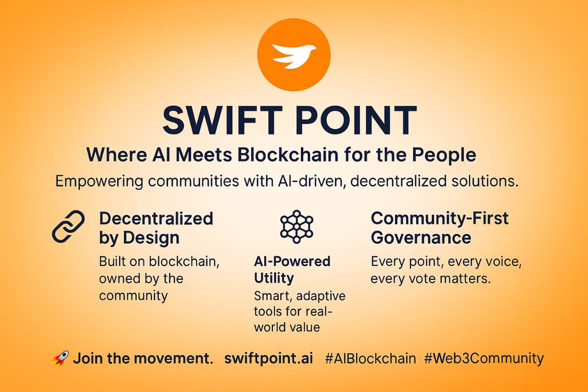 Ololade_Ojeniyi's tweet photo. Learnt some things about @Swiftpointsnet today. 

• Swift Points is not listed on exchanges because they are strictly for in-ecosystem engagement and mining rewards!

• Swift Points is special and empowers the communities with AI-driven, decentralized solutions.  

Hop in now! https://t.co/X3dYryrQb0