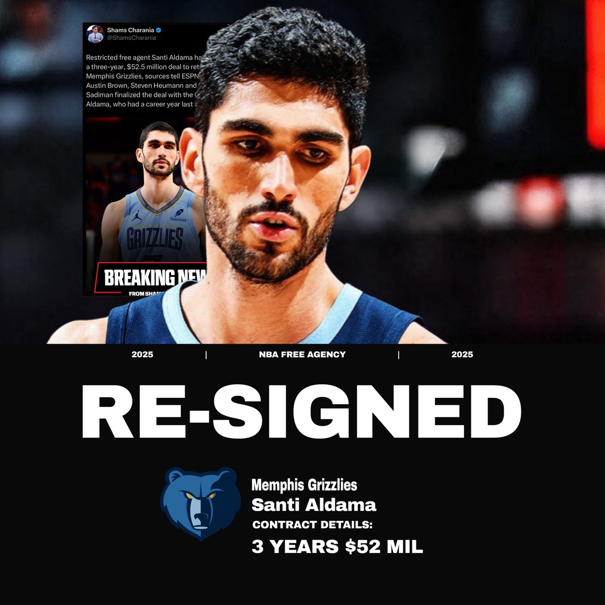 DNA_Sports_'s tweet image. GRIZZLY NOT DONE

Santi Aldama signs a 3 year deal to stay with the Memphis Grizzles and stays in a packed Western Conference.

🎨: @SB_Operations
