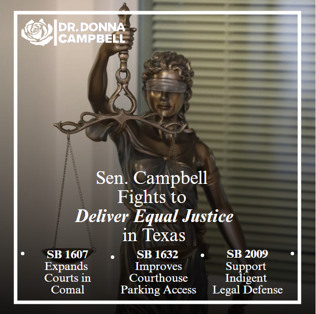 DonnaCampbellTX's tweet image. Sen. Campbell fights to strengthen our judicial system, restore accountability in prosecution, and ensure fair access to justice across Texas. #txlege