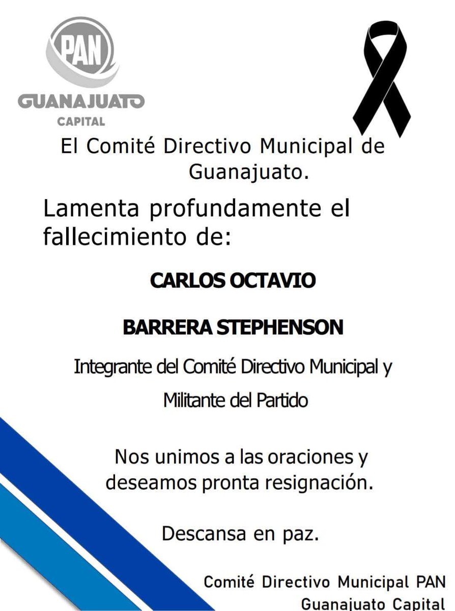 “No estamos separados de la muerte, si no unidos por el amor eterno”.

Nos unimos a la pena que embarga a la familia Barrera  Stephenson por el sensible fallecimiento del amigo y compañero Carlos Octavio Barrera Stephenson, que Dios lo tenga en Su Santa Gloria.