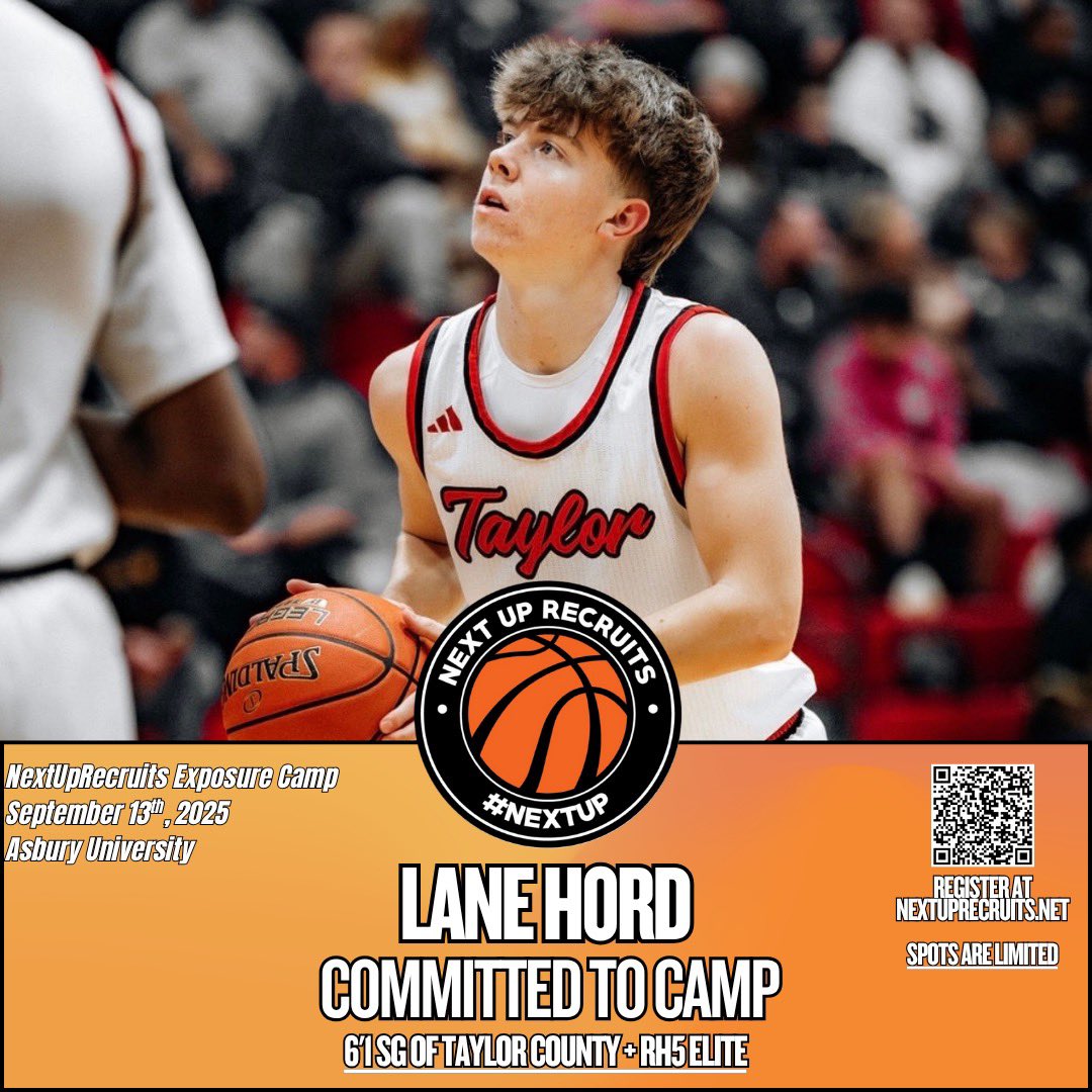 2027 - 6’1 SG Lane Hord (<a href="/lhord__12/">Lane Hord</a>) of Taylor County (KY) / RH5 Elite has registered for our Exposure Camp at Asbury U on September 13th. 

One of the most improved players in KY this summer. Averaging 15+ for TC. 

Register Here: nextuprecruits.sportngin.com/register/form/…