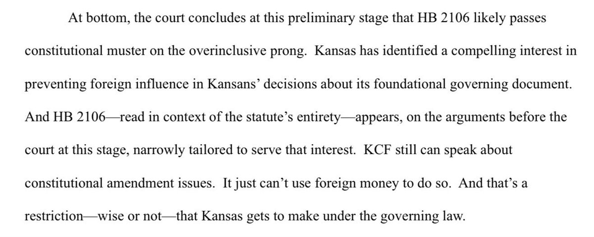 🚨BREAKING: A district judge in Kansas upheld their ban on the use of foreign money to influence ballot issue campaigns. That’s 2 for election integrity, 0 for <a href="/marceelias/">Marc E. Elias</a>!