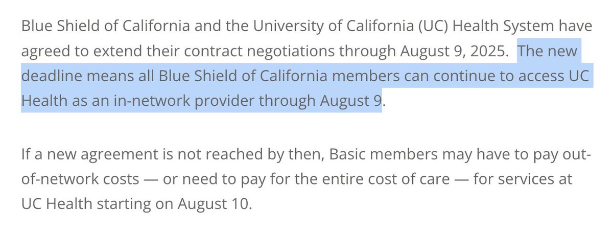 Matt Dorsey (@mattdorsey) on Twitter photo IMPORTANT UPDATE for all <a href="/BlueShieldCA/">Blue Shield of CA</a>-insured City employees and retirees with doctors or services through <a href="/UCSFHospitals/">UCSF Health</a>:
👉 Negotiations have been extended for 30 days, through Aug. 9, 2025.
🤞 I’m continuing to work with <a href="/SFCityAttorney/">SF City Attorney</a> <a href="/DavidChiu/">David Chiu</a> and SFHSS to monitor the IMPORTANT UPDATE for all <a href="/BlueShieldCA/">Blue Shield of CA</a>-insured City employees and retirees with doctors or services through <a href="/UCSFHospitals/">UCSF Health</a>:
👉 Negotiations have been extended for 30 days, through Aug. 9, 2025.
🤞 I’m continuing to work with <a href="/SFCityAttorney/">SF City Attorney</a> <a href="/DavidChiu/">David Chiu</a> and SFHSS to monitor the