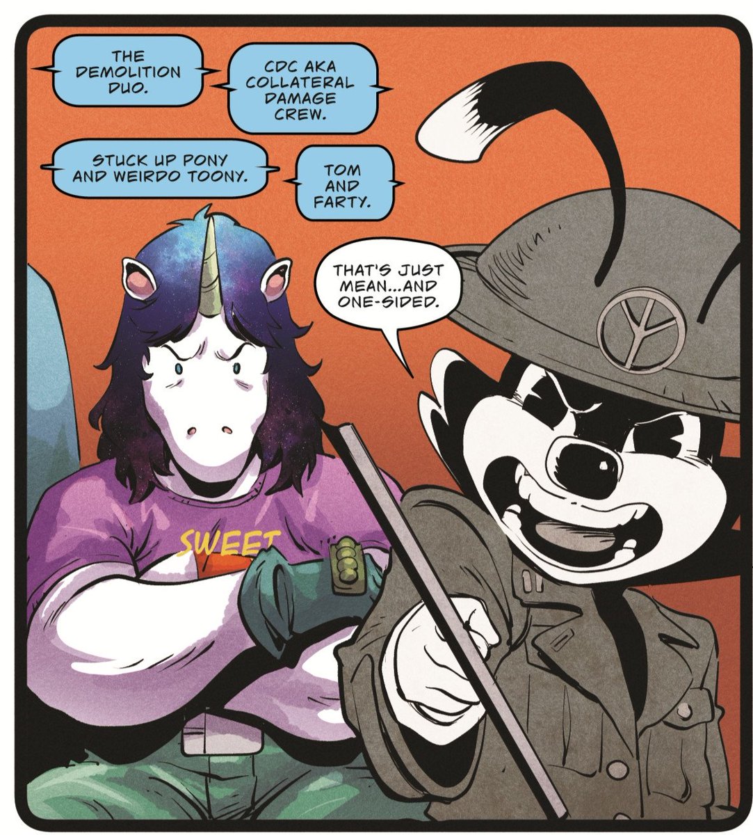 HazeWritesStuff's tweet image. The Destructive Duo returns as TOM N ARTIE BARGAIN BLASTERS updates resume next monday! The webcomic continues into it's soft reboot of our favorite Tactical Unicorn and Wacky Cartoon mercenaries!