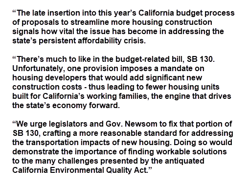 The California Chamber of Commerce issued the following statement Monday in response to the Legislature’s consideration of two bills, Senate Bill 130 and Assembly Bill 131: