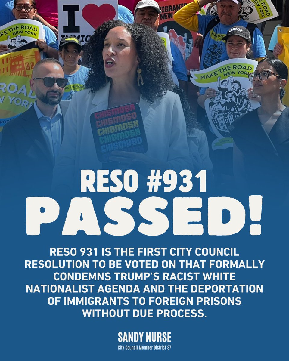 We passed my Resolution 931, which condemns the President’s racist deportation agenda of disappearing immigrants to foreign prisons without due process.

As we face an unprecedented assault on our Constitutional rights, this majority women of color council is fighting back.