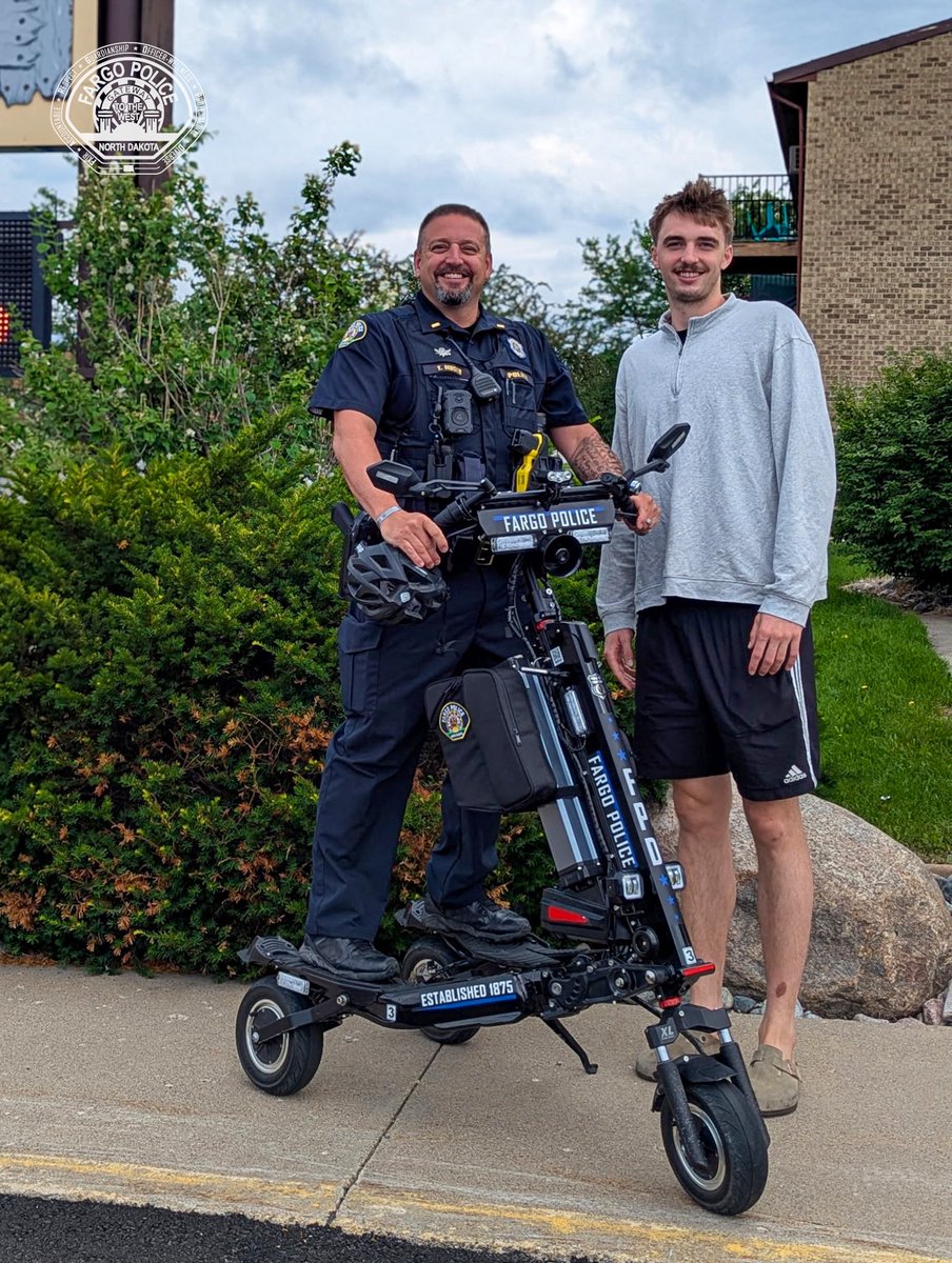 FargoPolice's tweet photo. You never know who you’ll see while out on patrol in #Fargo!

This morning, Lt. Travis Moser crossed paths with former @NDSUmbb and @AlabamaMBB standout, Grant Nelson, who stopped to say hello after spotting our new #FargoPD Trikke. Grant recently signed with the @BrooklynNets and is now gearing up to compete for a roster spot in training camp and the @NBASummerLeague – ready to show the nation what North Dakota talent is all about.

Thanks for taking a moment to visit with us today, Grant. Whether you’re repping the Bison, the Tide or now the Nets, your dedication and drive continue to inspire so many here at home. We’re proud of you and cheering you on as you take this next big step in your basketball journey! 🖤🤍