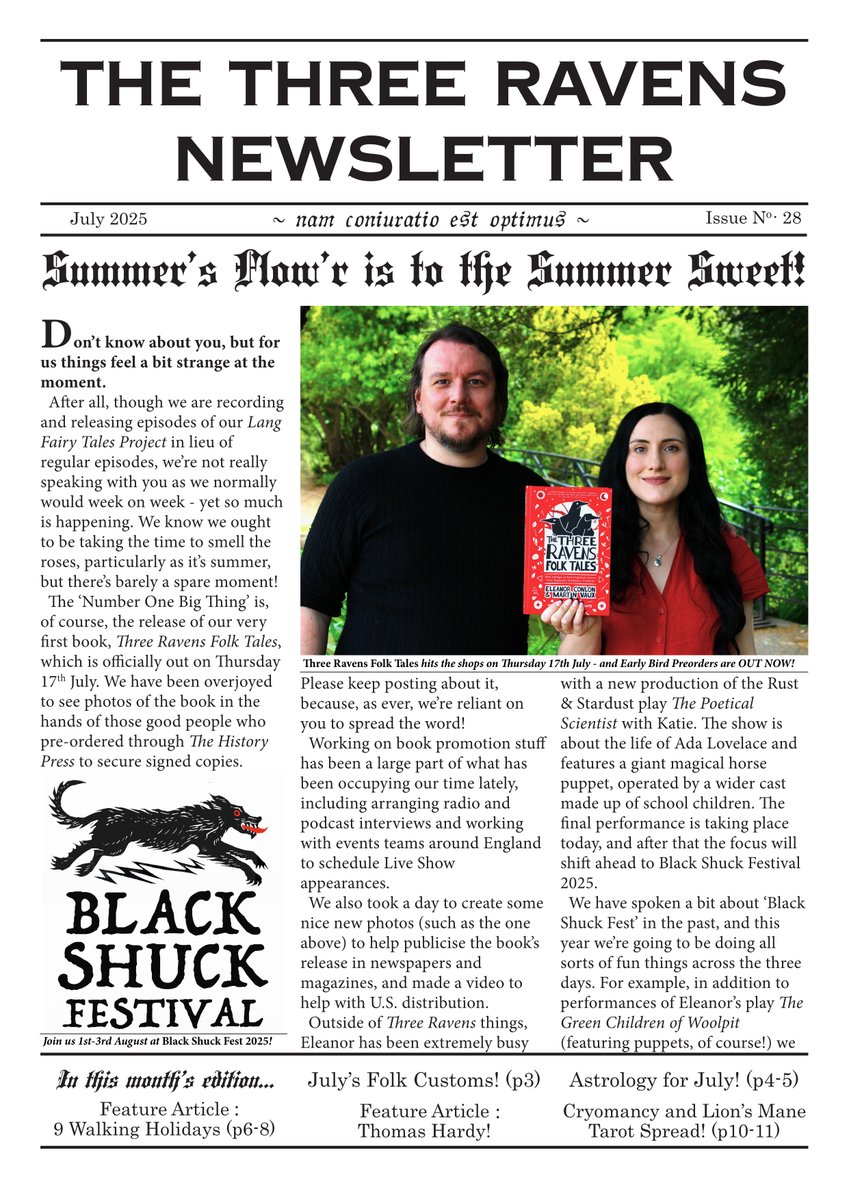 Well holy moly, pig-in-a-pokey, it's #July - meaning it's time for an all-new 12-page Three Ravens Newsletter, filled with cool features and #witchy business! 🖤

Access our monthly newsletters, and tonnes of exclusive goodies, via our #Patreon - link in bio! 

#folklore #podcast