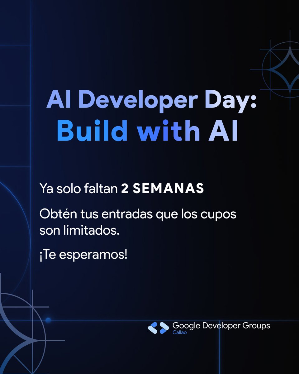 GDG_Callao's tweet photo. Aún tenemos registros abiertos, pero los cupos son limitados 🚀✨
📆 Día: 12 de julio
📍 Universidad Peruana de Ciencias Aplicadas
Av. de la Marina 2810, San Miguel
🎟️ Inscríbete gratis y asegura tu lugar 👇🏽
https://t.co/LRnAU17o34
.
.
.
.
.
.
#GDGCallao #AIDeveloperDay https://t.co/Pi98ezrhvi