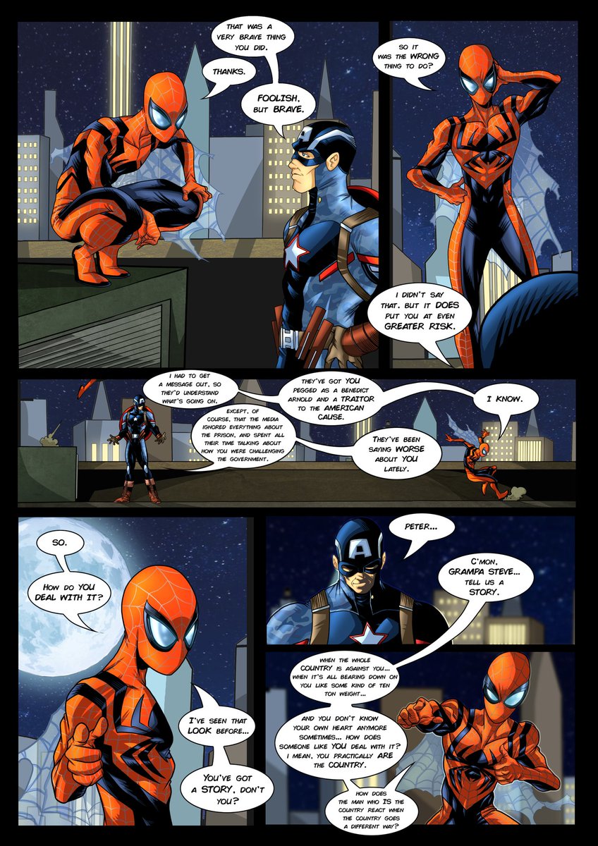SamRWilloughby's tweet image. Been working on this for a while, a redraw of one of my favourite exchanges in Spider-Man - Civil War, using my designs 🤘🏻 written by J. Michael Straczynski, artwork by me! Hope you guys like it! 🕸🇺🇸