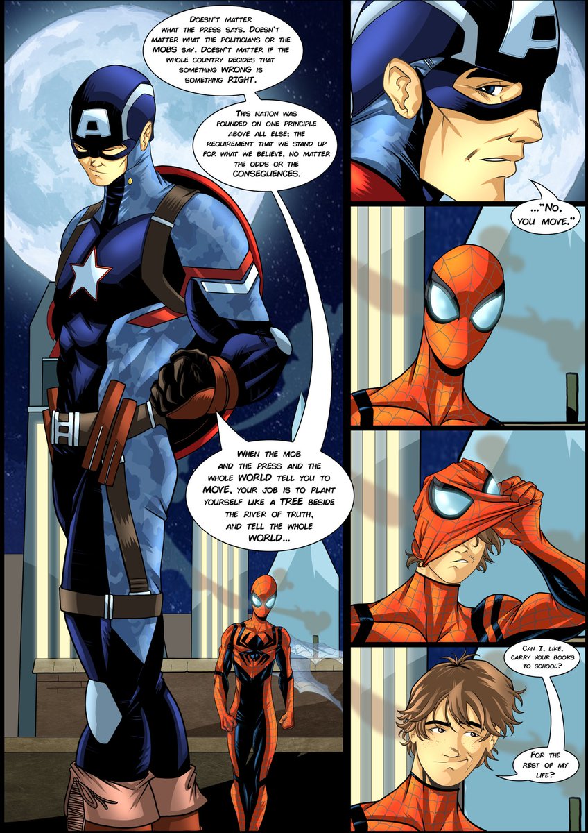 SamRWilloughby's tweet image. Been working on this for a while, a redraw of one of my favourite exchanges in Spider-Man - Civil War, using my designs 🤘🏻 written by J. Michael Straczynski, artwork by me! Hope you guys like it! 🕸🇺🇸