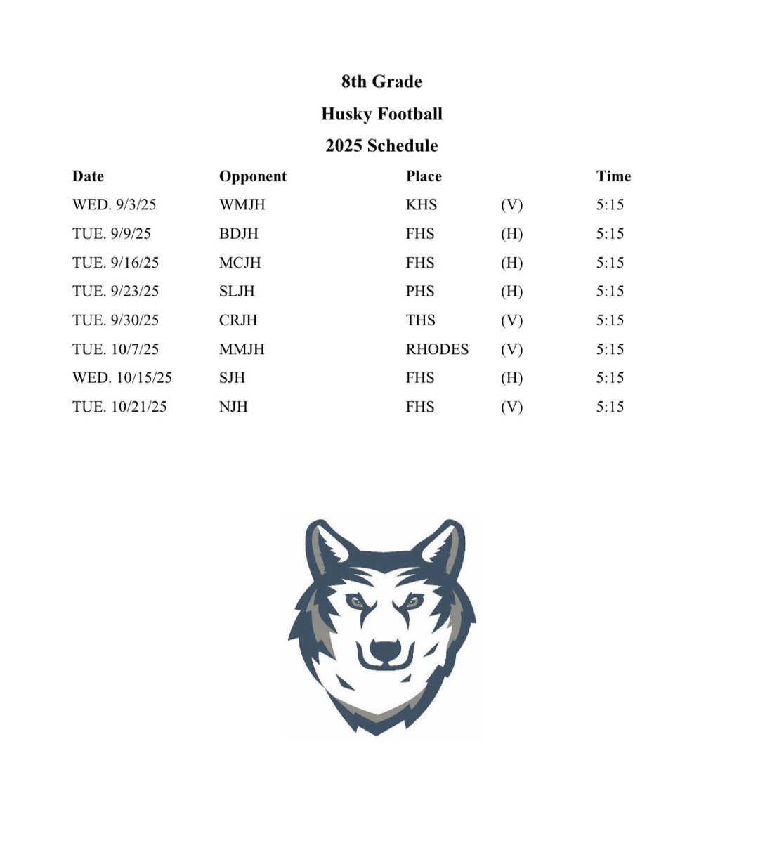 The 2025 Husky Football season is here!
Check out the schedule and come cheer on our 7th &amp; 8th grade teams, we can’t wait to see the stands full!