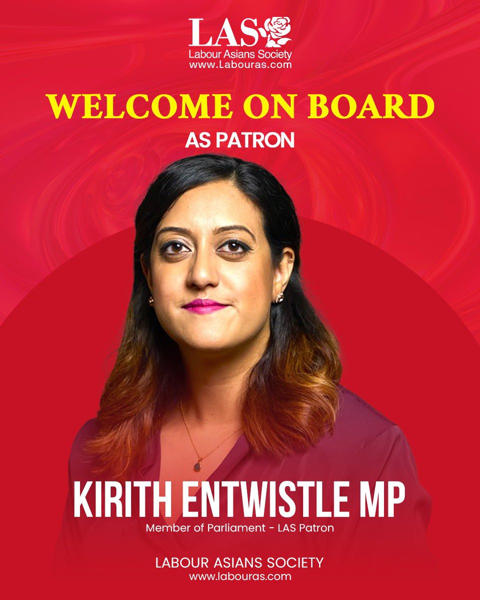 🌟 Proud Moment Alert! 🌟

We are absolutely delighted to welcome Kirith Entwistle MP <a href="/kirith_ae/">Kirith Entwistle MP</a> as our new Patron at the Labour Asians Society! 🙌 <a href="/Labouras2024/">Labour Asians Society</a> 

Her passion, dedication, and commitment to representation and equality are a true inspiration. As a Member of