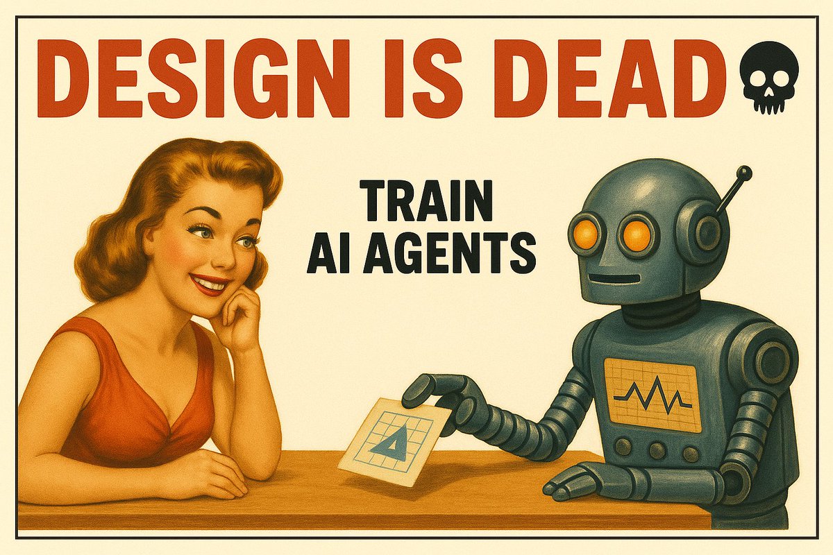 DesignVPro's tweet image. Design is dead. 💀

But what&apos;s emerging? AI agents that learn your taste, generate infinite variations, test with real users, and optimize performance... all while you sleep. The new designer doesn&apos;t make things. They train systems that make better things than humans ever could.
