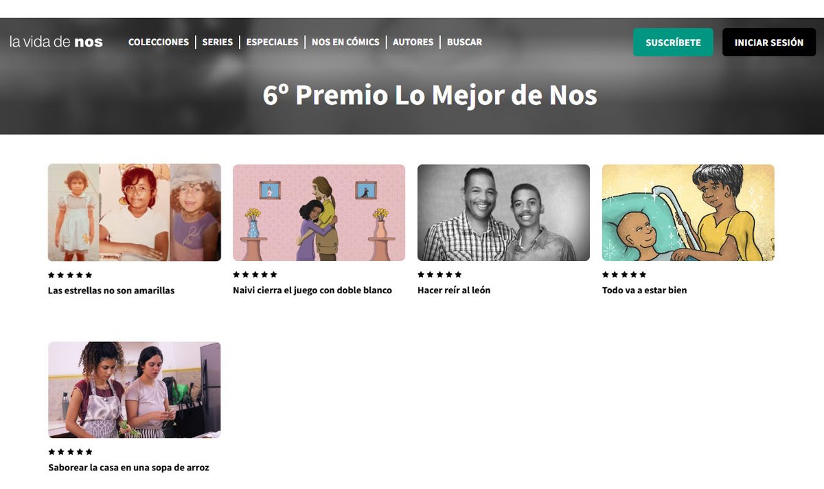 La Vida de Nos (@lavidadenos) on Twitter photo Las historias de la 6° edición del Premio Lo Mejor de Nos, están disponibles en nuestra web.
Además de estar en la página del Premio, ya puedes leer las historias de <a href="/coyoteDventanas/">Natashenka ツ 🌺</a>, <a href="/MMPuigvert/">Mariano M. Puigvert</a>, <a href="/LizandroSamuel/">Lizandro Samuel</a>, Alejandro Vásquez Escalona y <a href="/CarmenNoeliaRo5/">Carmen Noelia Rodríguez</a> aquí: Las historias de la 6° edición del Premio Lo Mejor de Nos, están disponibles en nuestra web.
Además de estar en la página del Premio, ya puedes leer las historias de <a href="/coyoteDventanas/">Natashenka ツ 🌺</a>, <a href="/MMPuigvert/">Mariano M. Puigvert</a>, <a href="/LizandroSamuel/">Lizandro Samuel</a>, Alejandro Vásquez Escalona y <a href="/CarmenNoeliaRo5/">Carmen Noelia Rodríguez</a> aquí:
