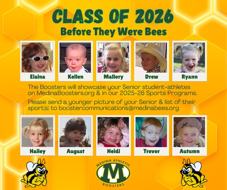 MedinaBoosters (@medinaboosters) on Twitter photo Include your Class of 2026 <a href="/medinaathletics/">Medina Athletics</a> senior student-athletes or band members pictures for Before They Were Bees on MedinaBoosters.org. Send to boostercommunications@medinabees.org and include their athletic or musical activities. <a href="/MHSBeesFB/">Medina Football</a> <a href="/Musical_Bees/">Medina Bands</a> <a href="/MCScomm1/">MCS Communications</a> Include your Class of 2026 <a href="/medinaathletics/">Medina Athletics</a> senior student-athletes or band members pictures for Before They Were Bees on MedinaBoosters.org. Send to boostercommunications@medinabees.org and include their athletic or musical activities. <a href="/MHSBeesFB/">Medina Football</a> <a href="/Musical_Bees/">Medina Bands</a> <a href="/MCScomm1/">MCS Communications</a>