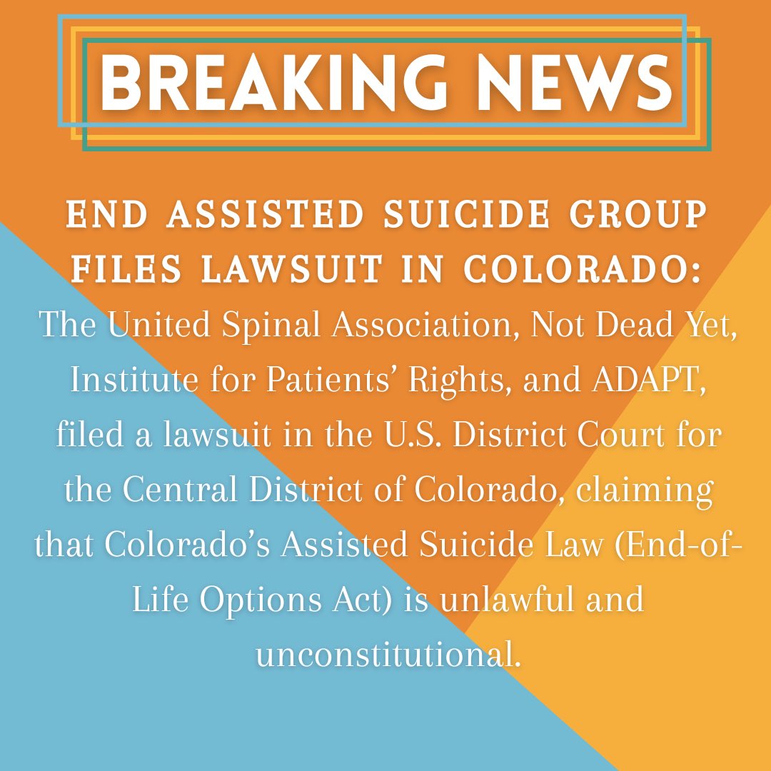 EndAsstSuicide's tweet photo. BREAKING NEWS: We have filed a case suing the state of Colorado, declaring that Colorado's assisted suicide law is unlawful and unconstitutional.
Learn more at https://t.co/RdLNTsOw9O
#EndAssistedSuicide #FalseChoice https://t.co/xvqH4vTQFn
