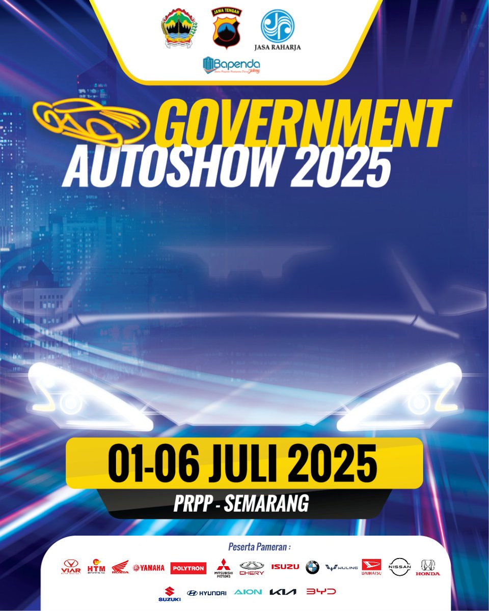 BPPD_JATENG's tweet photo. Lagi main ke Jateng Fair? Jangan lupa mampir ke GAS 2025 yaa!
Eitss... bukan bahan bakar, tapi Government Auto Show 2025 😄
Akan ada 18 merek kendaraan yang akan memamerkan produk terbaik mereka. 
Yuk langsung aja dateng ke PRPP Semarang mulai 1–6 Juli 2025 https://t.co/uhmdXWd0jq