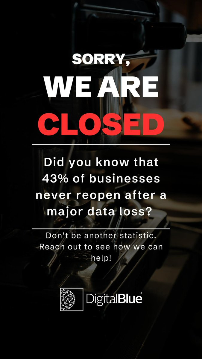 digitalbluesoft's tweet image. Did you know 43% of businesses never reopen after major data loss?

Continuity planning is more than good practice; it’s essential for your company&apos;s survival. Start with the basics: regularly backup #CriticalData, verify your restore procedures, and consistently review your…
