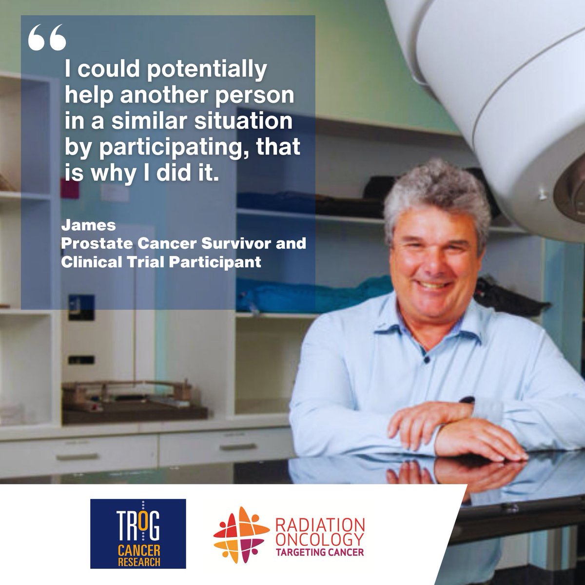 TargetingCancer's tweet image. Faced with prostate cancer, James was recommended for a clinical trial that delivered radiation therapy immediately after surgery. 
Learn more about his participation in the 'RAVES' clinical trial &gt;&gt; ow.ly/3PT050UUtnh
@TROGfightcancer
#ProstateCancer #RadiationTherapy