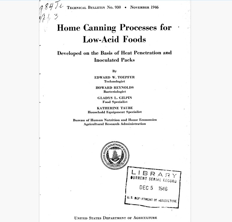 The USDA Technical Bulletin No. 930 from 1946 laid the scientific groundwork for safe home canning—long before the internet, influencers, or modern fear-based messaging.

I've uploaded the full white paper to my website for educational use.

canningdiva.com/wp-content/upl…