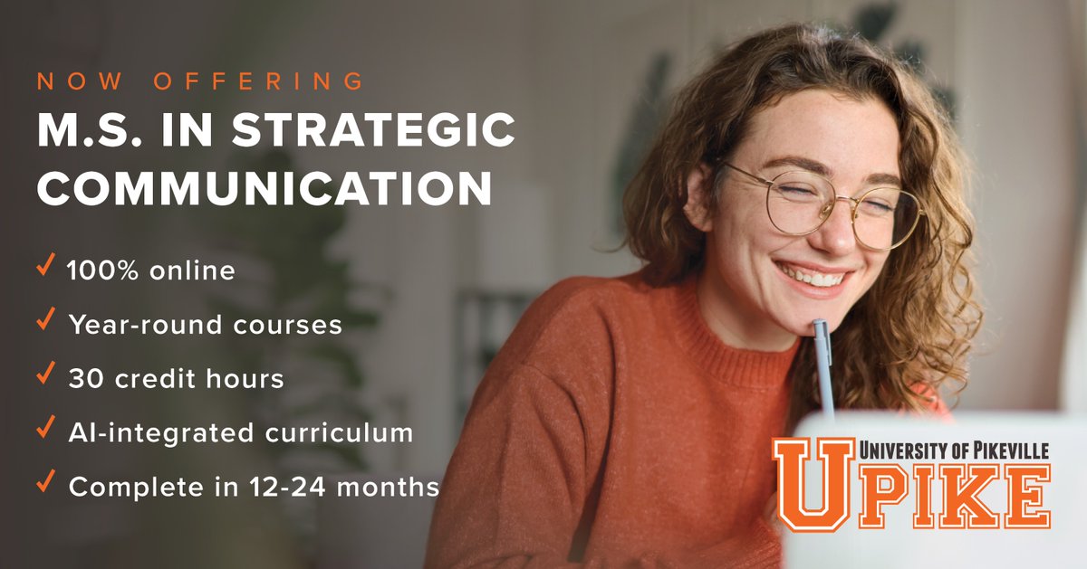 Advance your career with UPIKE’s new M.S. in Strategic Communication. Fully online, AI-integrated and designed for working professionals. Apply today.

upike.edu/apply/msc/