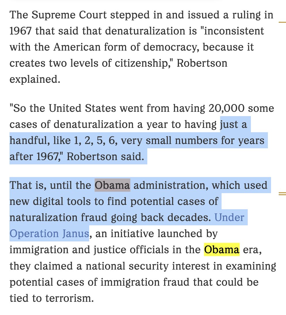 PushDemsLeft's tweet image. Just like Obama/Biden built our deportation machine and drone program before handing them over to Trump, they also created the denaturalization process that Trump's using now as well.