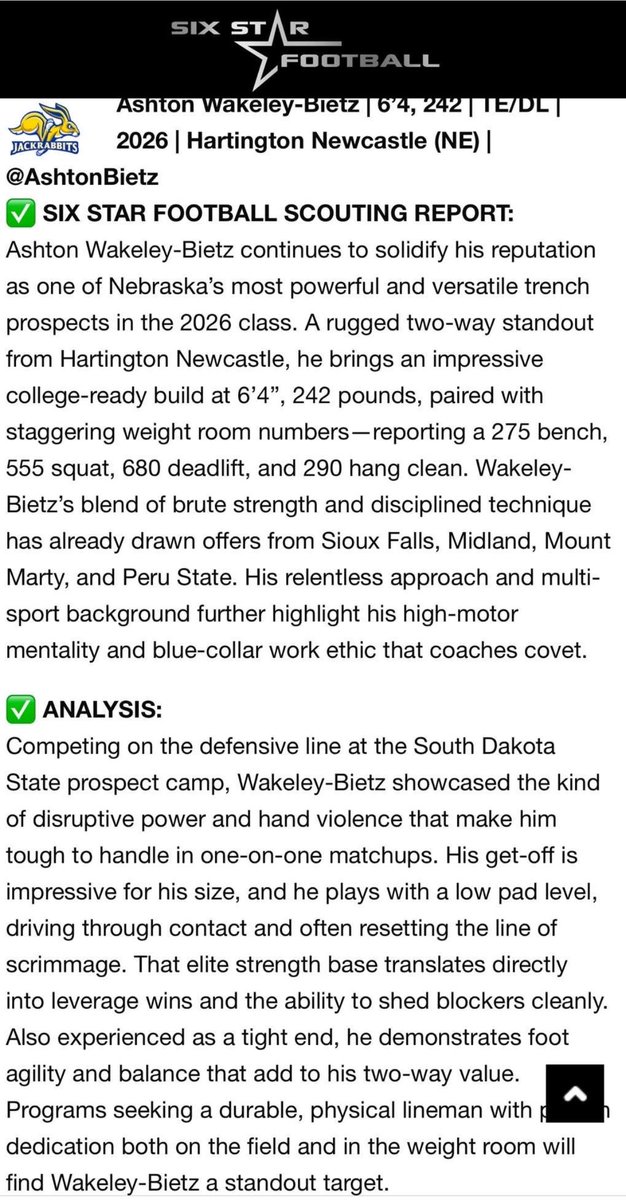 Ashton Wakeley/Bietz (@ashtonbietz) on Twitter photo Thank you <a href="/sixstarfootball/">Six Star Football | PLUS+</a> and the six star staff for the write up and scouting report! Thank you <a href="/sixstarfootball/">Six Star Football | PLUS+</a> and the six star staff for the write up and scouting report!