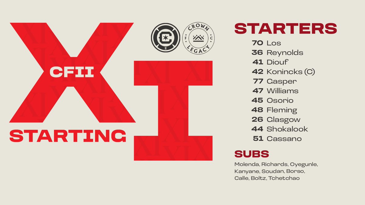 ChicagoFireFCII's tweet photo. Footy under the lights 🏟️

Meet #ChicagoFireII's Starting XI vs. Crown Legacy #cf97 https://t.co/KMk8qK8dq4