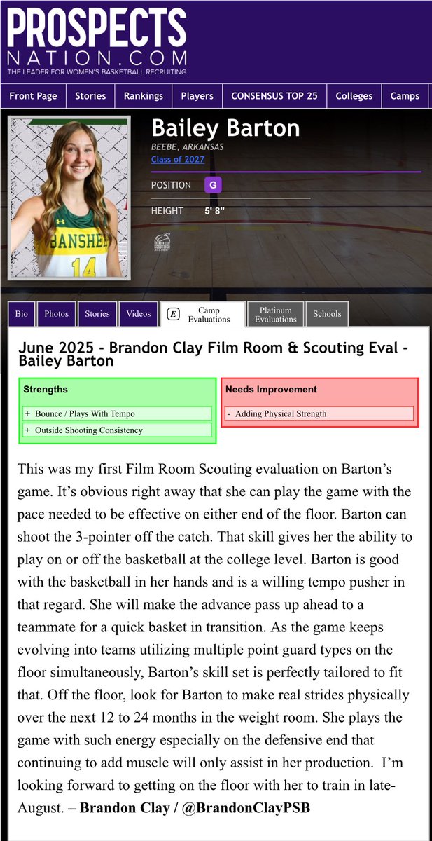 Brandon Clay Film Room (@bclayfilmroom) on Twitter photo <a href="/BrandonClayPSB/">B r a n d o n C l a y</a> <a href="/chloewhitt2027/">Chloe Whittington</a> <a href="/CittyClaire03/">Claire Citty</a> <a href="/JLee2030/">Jordin Lee</a> <a href="/VinceSmithPSB/">Vincent Smith</a> <a href="/BansheesGreen/">Heather Healy</a> <a href="/hkhealy/">Heather Healy</a> <a href="/BBarton_2027/">Bailey Barton</a> Brandon Clay 🎥 Film Room Evals | Powered x @bclayscouting
“The Best Evals & Marketing in 🏀.”
New Eval 🚨
This was my first Film Room Scouting evaluation on ‘27 Bailey Barton’s (AR) game. It’s obvious right away that she can play the game with the pace needed to be effective <a href="/BrandonClayPSB/">B r a n d o n C l a y</a> <a href="/chloewhitt2027/">Chloe Whittington</a> <a href="/CittyClaire03/">Claire Citty</a> <a href="/JLee2030/">Jordin Lee</a> <a href="/VinceSmithPSB/">Vincent Smith</a> <a href="/BansheesGreen/">Heather Healy</a> <a href="/hkhealy/">Heather Healy</a> <a href="/BBarton_2027/">Bailey Barton</a> Brandon Clay 🎥 Film Room Evals | Powered x @bclayscouting
“The Best Evals & Marketing in 🏀.”
New Eval 🚨
This was my first Film Room Scouting evaluation on ‘27 Bailey Barton’s (AR) game. It’s obvious right away that she can play the game with the pace needed to be effective
