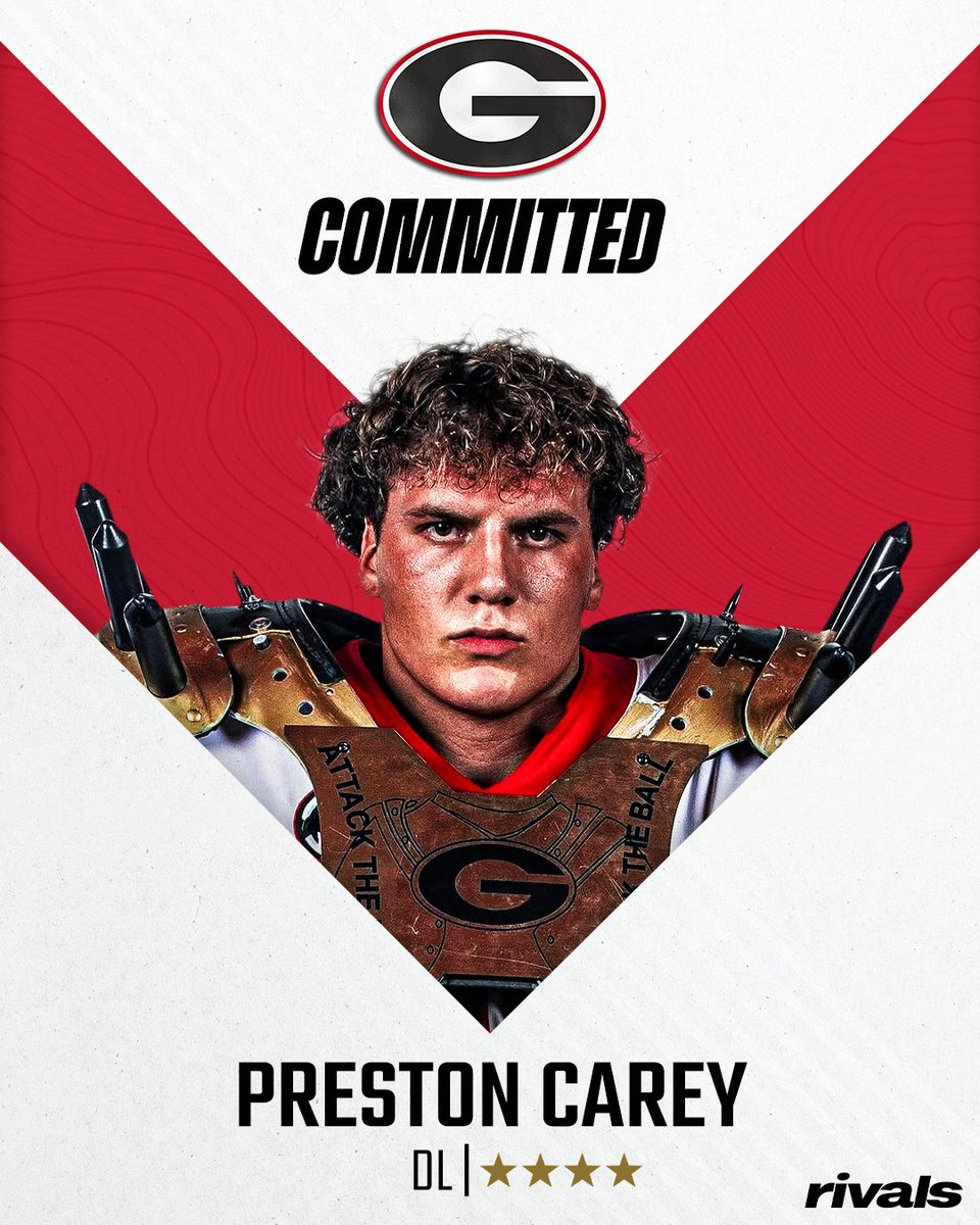 Rivals's tweet photo. 🚨BREAKING🚨 4-star DL Preston Carey has committed to Georgia🐶

More from @SWiltfong_: https://t.co/ECziyRPk3U https://t.co/Rr9N9YKy0o