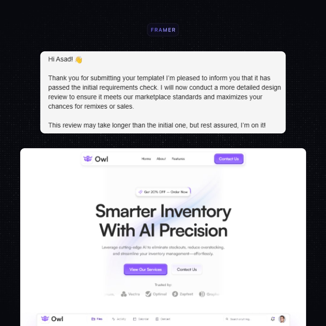 AsadSynt's tweet image. Got my own @framer template first stage approved!

Let&apos;s gooo!!