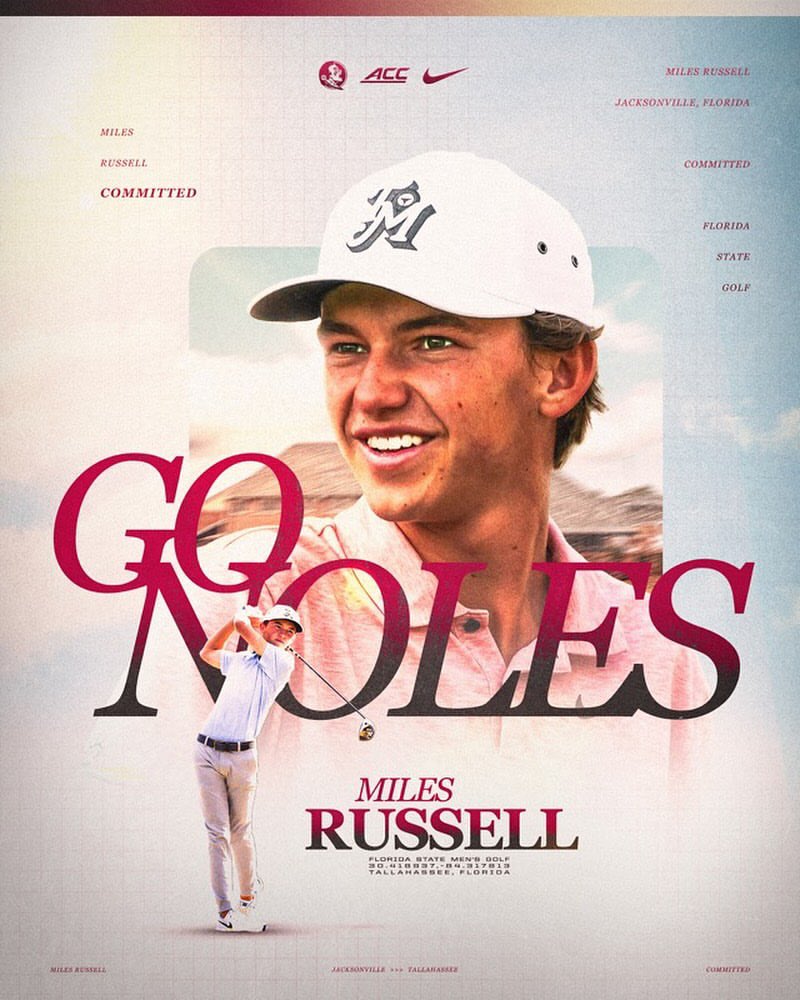 FSU just landed a Commitment from one of the best High School Golfers of the last decade! The Unanimous #1 Recruit in the 2027 class, 16-year-old Miles Russell broke Tiger Woods record as the youngest AJGA Rolex Junior Player of the Year