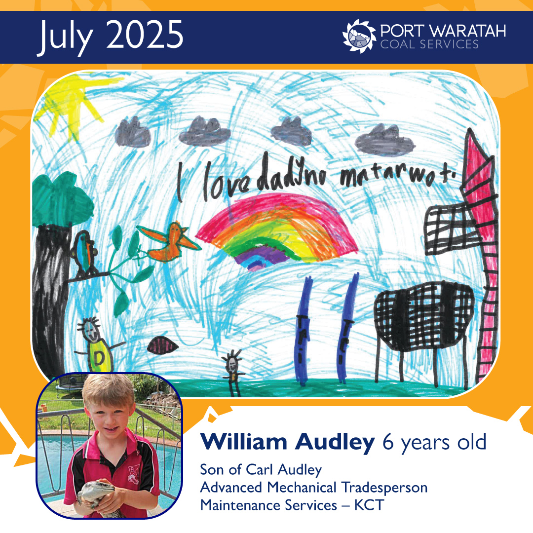 Our little superstar, six-year-old William, has a blast playing footy in the backyard with his dad, Carl Audley from Port Waratah! Thanks a bunch for sharing your super creative and colourful drawing with us, William!

#WorkToLive #PortWaratah