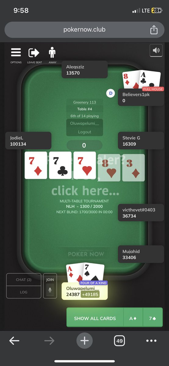 OluwapelumiDad4's tweet photo. #Nicehandbro @LePokerGame
When you think it’s impossible for anyone to hand quads on the turn, well I’m just that lucky guy! With Quads at preflop! https://t.co/cdAsCLJ8OQ