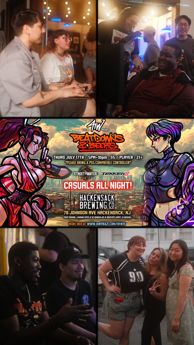 jonyfraze's tweet photo. NJ/NY #FGC! 4TW's BEATDOWNS &amp; BEERS is back at Hackensack Brewing Company! 

📅 Th 7/17 • 5-10pm 
ℹ️ $5 Player Fee • 21+ to Drink 
🕹️ #SF6 &amp; #Tekken8 Casuals All Night
👊 Team Battles on Stream
🍻 Good games, Good Beers &amp; Good vibes!  
🌐 https://t.co/bMNA4sNZTU

See you there! https://t.co/xrgi3IukMt