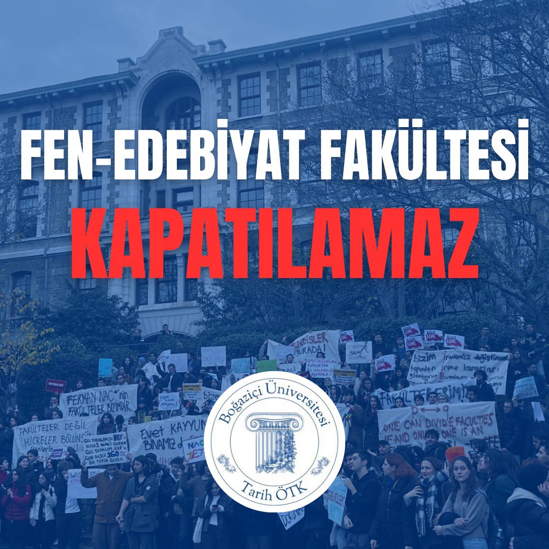 bounhist's tweet image. Boğaziçi Üniversitesi Tarih Öğrencileri olarak fakültemizin kapatılmasını kabul etmeyeceğimizi bildiriyoruz! Yarın 12.15’te Güney Meydan’da buluşuyoruz!