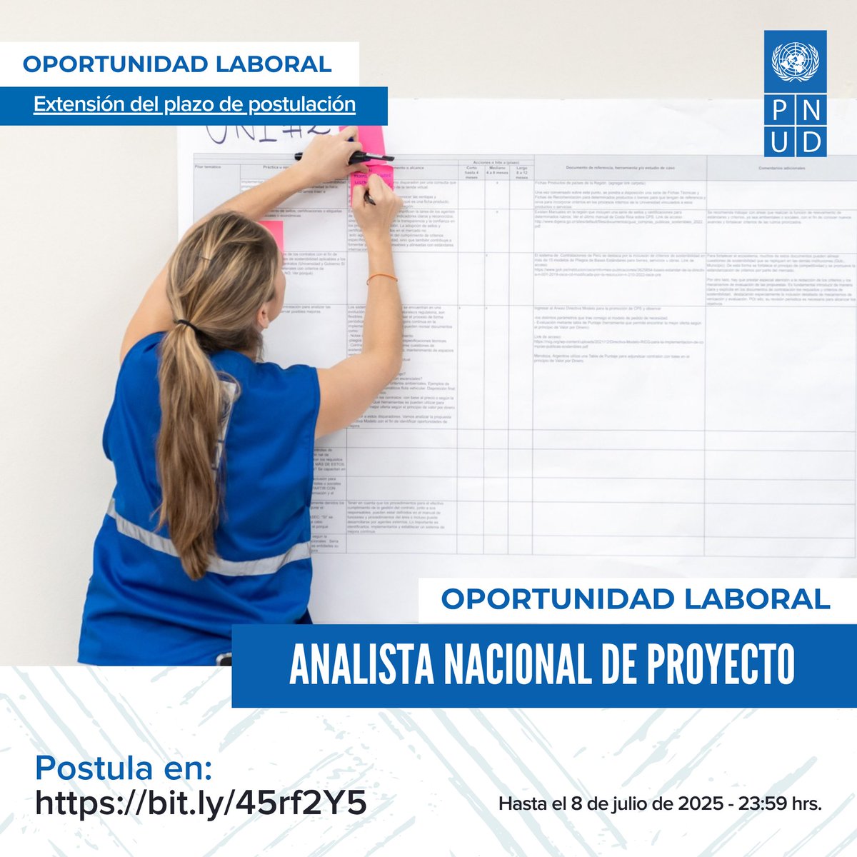 #OportunidadLaboral | Invitamos a todas las personas interesadas a postularse al cargo de Analista Nacional de Proyecto
Consulta todos los detalles de la #convocatoria en el siguiente enlace: bit.ly/45rf2Y5

👉 Postúlate hasta el 8 de julio de 2025 - 23:59 hrs