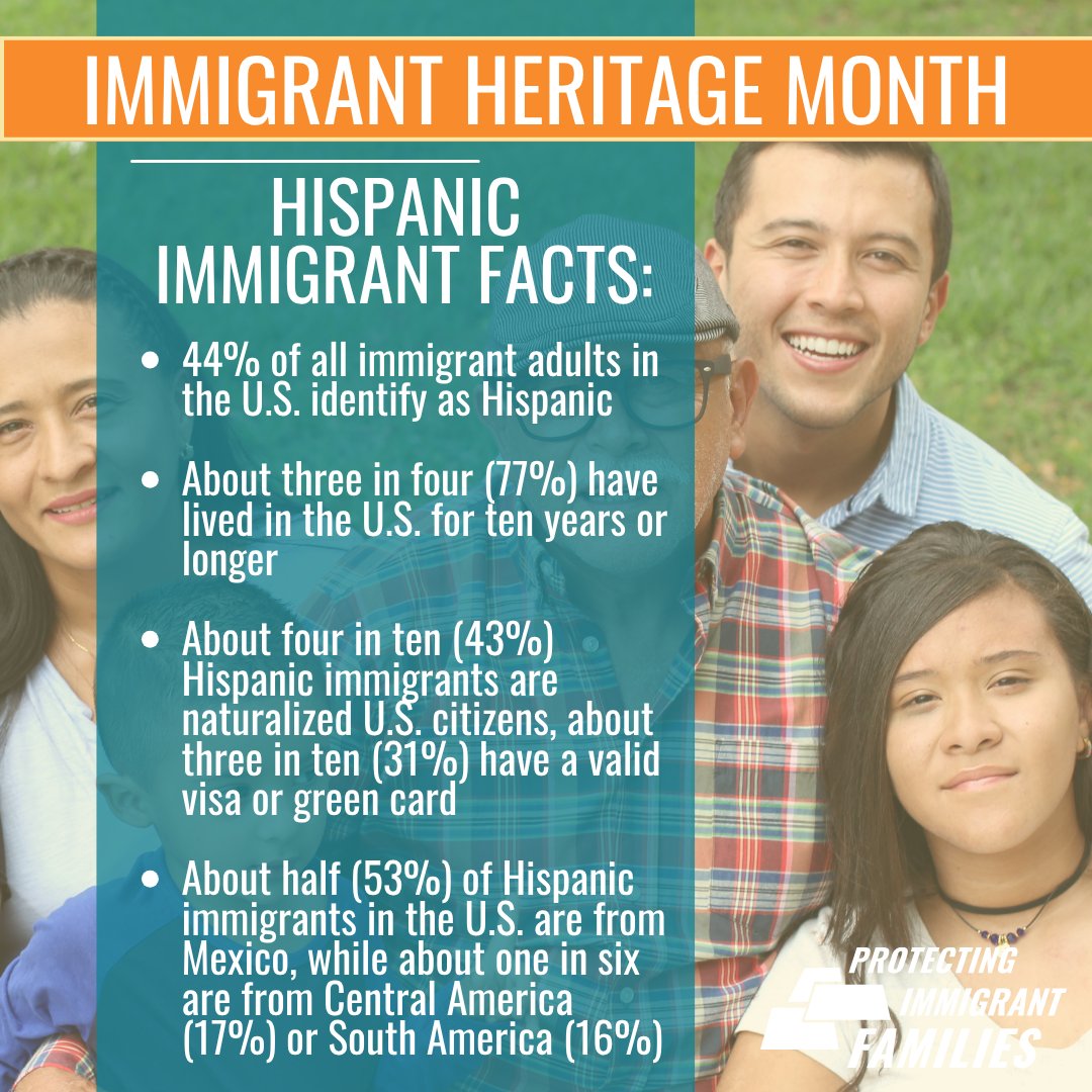 PIFCoalition's tweet image. June is #ImmigrantHeritageMonth. About 44% of immigrant adults in the U.S. identify as Hispanic, and most are naturalized citizens or report having valid visas or green cards. Get to know more about Hispanic immigrants via
@KFF: kff.org/racial-equity-…