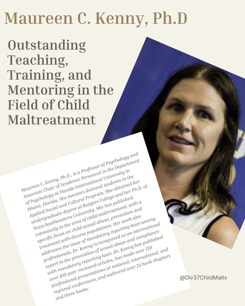 Division37ofAPA's tweet image. 🎉 Congratulations to the 2025 professional award recipients from the APA Division 37 Section on Child Maltreatment! We celebrate your outstanding contributions in research, practice, teaching, and leadership in the field. [Part 2]
#AwardWinners #ChildMaltreatmentAwareness