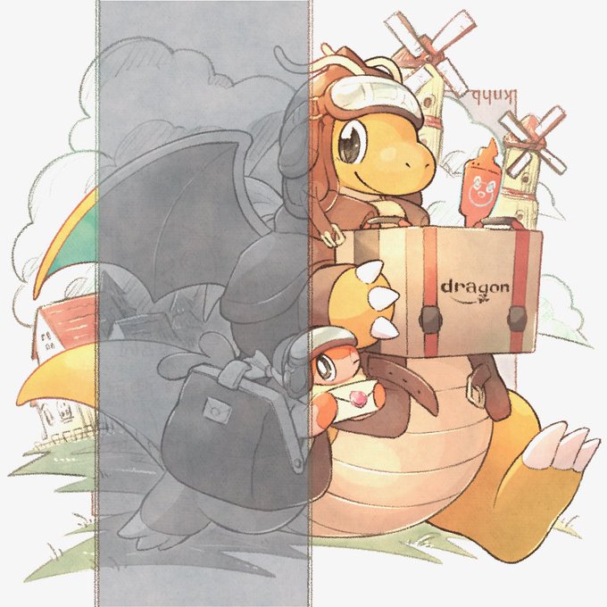 カイリューちゃん カイリュー 「久々に配達員姿のカイリューチャン(達)!」|KNHBのイラスト