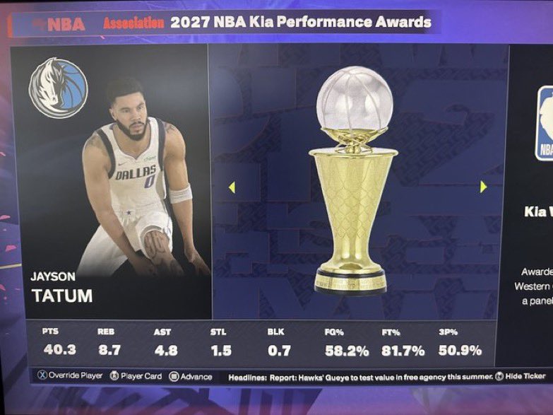 PblmStat's tweet image. You’re 2027 WCFMVP is Jayson Tatum, Tatum now becomes the first ever player to win a Western Conference MVP and Eastern Conference MVP.