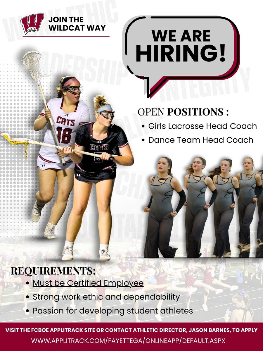 Whitewater High School Athletics (@whsathletics_) on Twitter photo WHS is looking for dedicated, dynamic leaders who are passionate about developing student-athletes & building a winning team culture. If you are a certified teacher in the Fayette County school system we would love to have you to join us on Wildcat Way. <a href="/WhitewaterHigh/">Whitewater High!!</a> <a href="/fcboe/">Fayette County Public Schools</a> WHS is looking for dedicated, dynamic leaders who are passionate about developing student-athletes & building a winning team culture. If you are a certified teacher in the Fayette County school system we would love to have you to join us on Wildcat Way. <a href="/WhitewaterHigh/">Whitewater High!!</a> <a href="/fcboe/">Fayette County Public Schools</a>