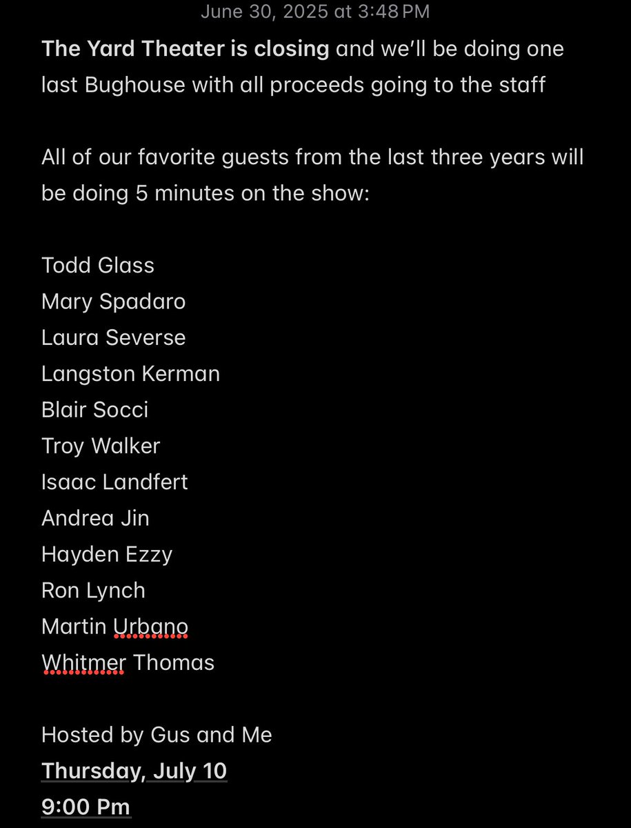 The theater that I’ve been running a standup show with <a href="/GusVcomic/">Gus Viveiros</a> at for the last 3 years is closing and we’re doing ‼️ONE LAST SHOW‼️